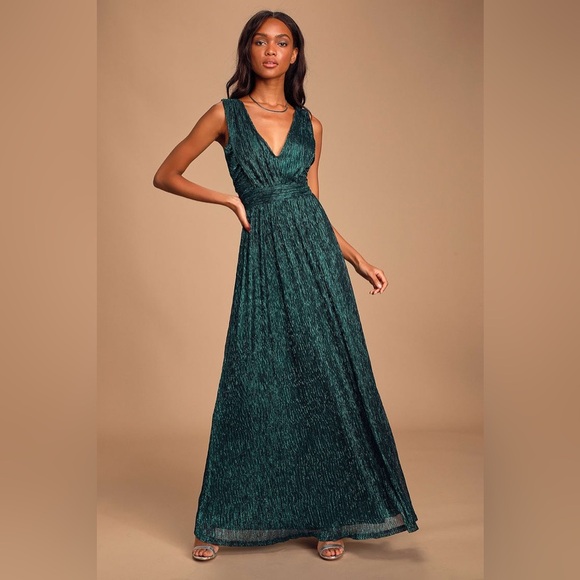 NWT Lulu’s Calipso Black and Teal Metallic Maxi Dress - Picture 1 of 14